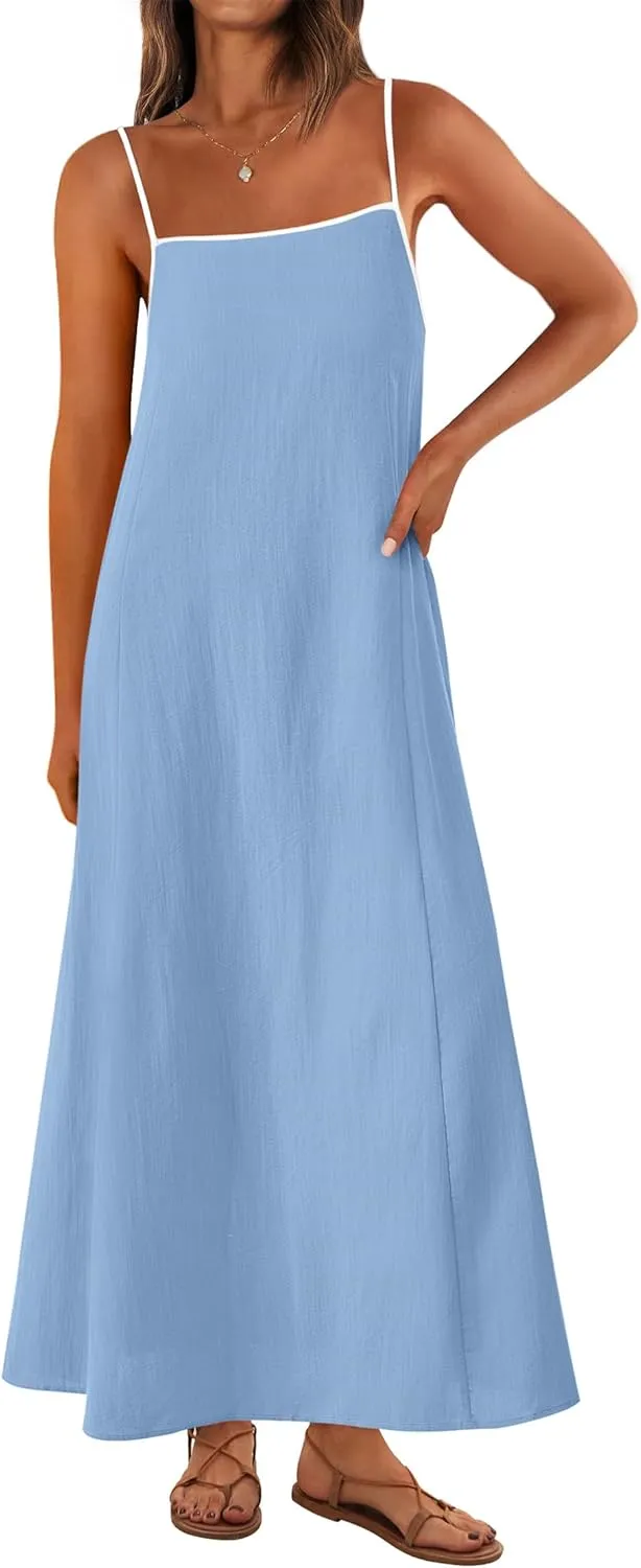KIRUNDO Women Summer Maxi Sundress 2025 Boho Spaghetti Strap Sleeveless Casual Loose Flowy A Line Beach Vacation Dress