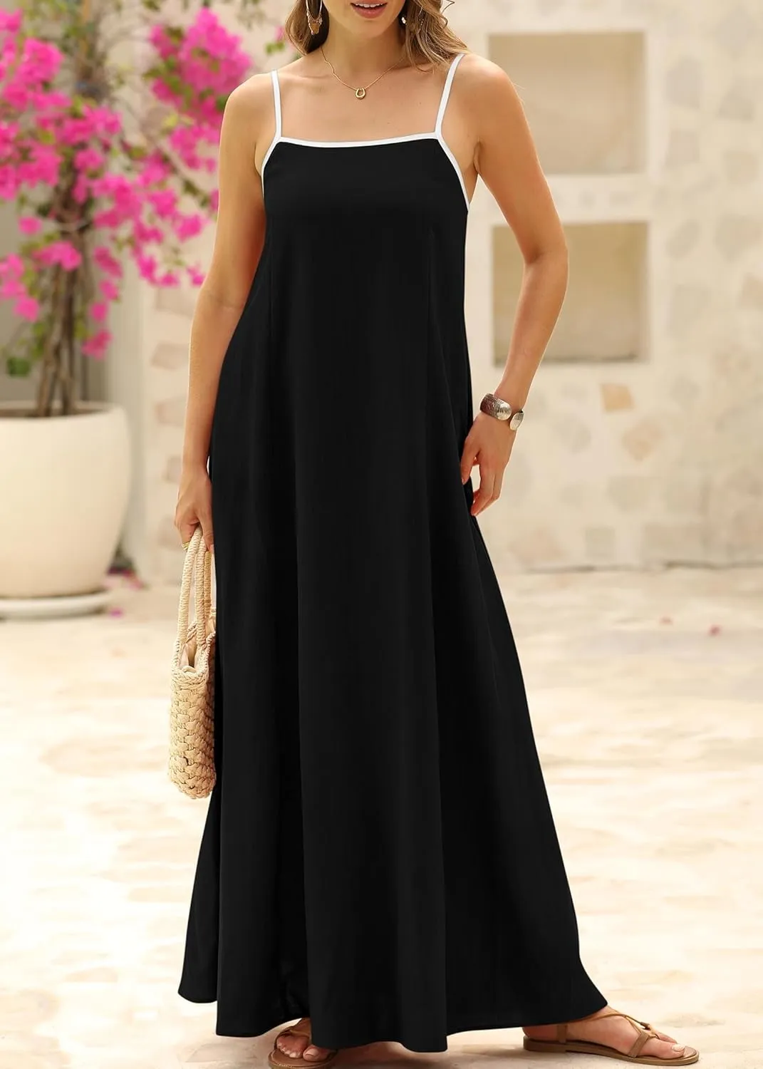 KIRUNDO Women Summer Maxi Sundress 2025 Boho Spaghetti Strap Sleeveless Casual Loose Flowy A Line Beach Vacation Dress