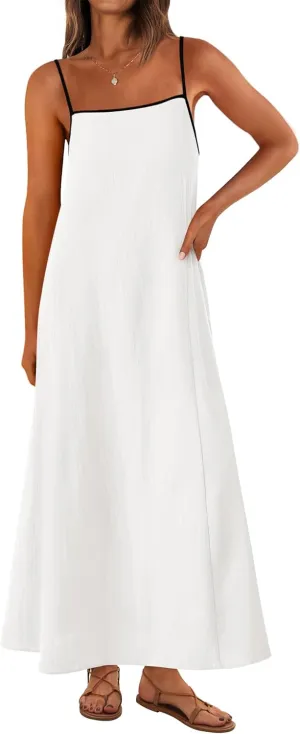 KIRUNDO Women Summer Maxi Sundress 2025 Boho Spaghetti Strap Sleeveless Casual Loose Flowy A Line Beach Vacation Dress