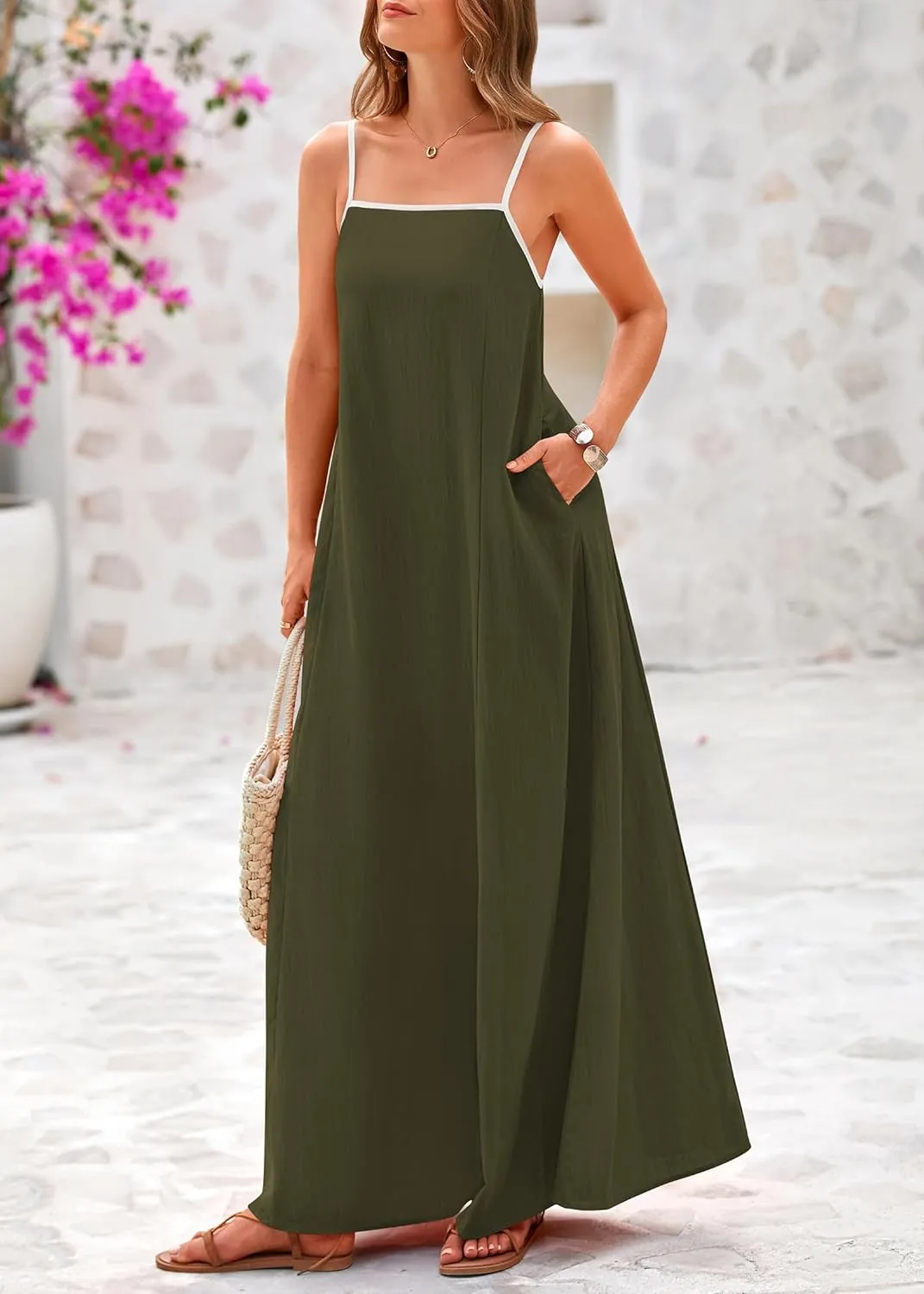 KIRUNDO Women Summer Maxi Sundress 2025 Boho Spaghetti Strap Sleeveless Casual Loose Flowy A Line Beach Vacation Dress