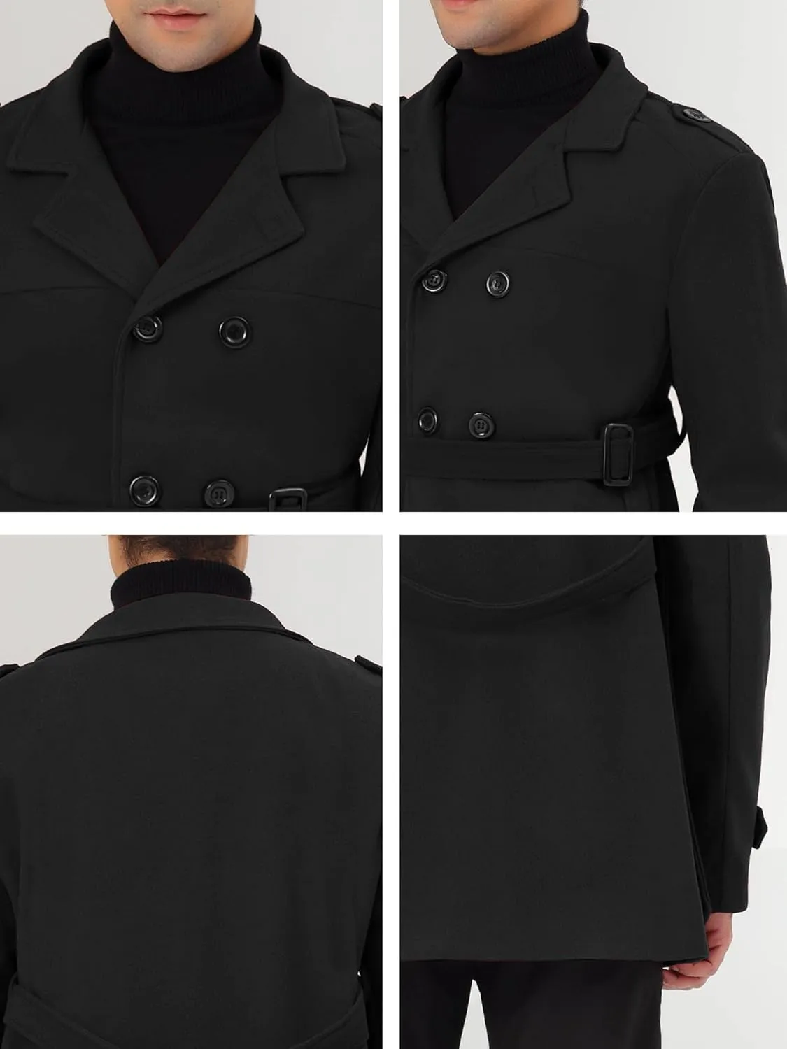 Lars Amadeus Men's Pea Coat Slim Fit Notch Lapel Double Breasted Trench Coat with Belt