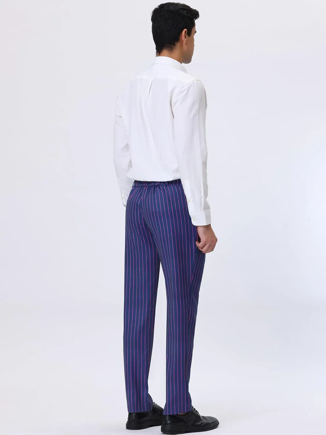 Lars Amadeus Men's Striped Dress Pants Straight Fit Color Block Business Stripe Trousers