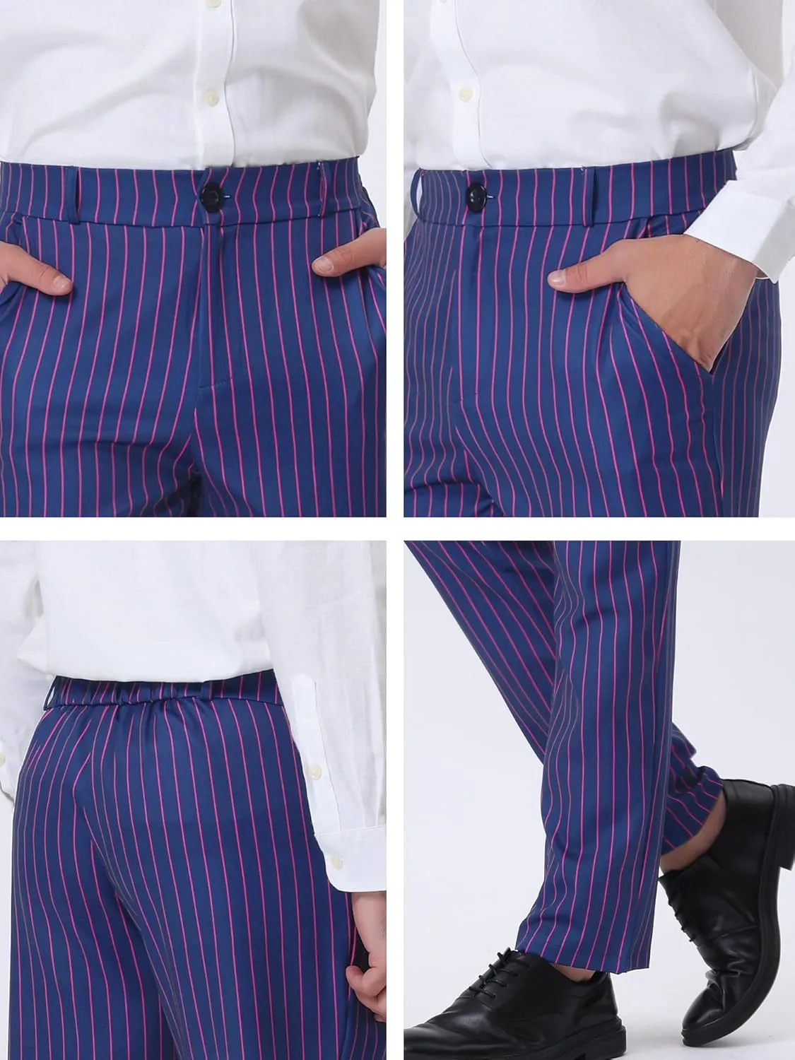 Lars Amadeus Men's Striped Dress Pants Straight Fit Color Block Business Stripe Trousers
