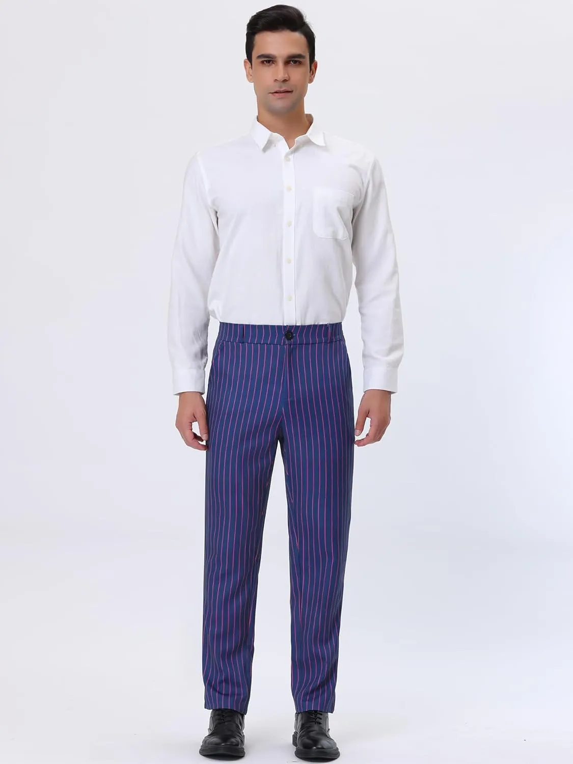 Lars Amadeus Men's Striped Dress Pants Straight Fit Color Block Business Stripe Trousers