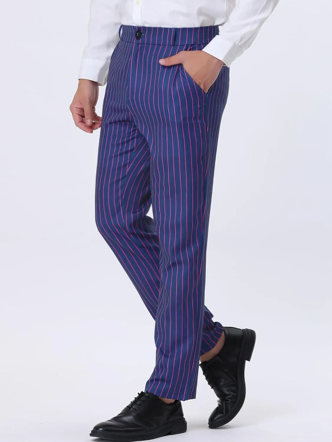 Lars Amadeus Men's Striped Dress Pants Straight Fit Color Block Business Stripe Trousers