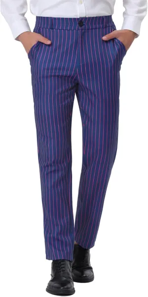 Lars Amadeus Men's Striped Dress Pants Straight Fit Color Block Business Stripe Trousers