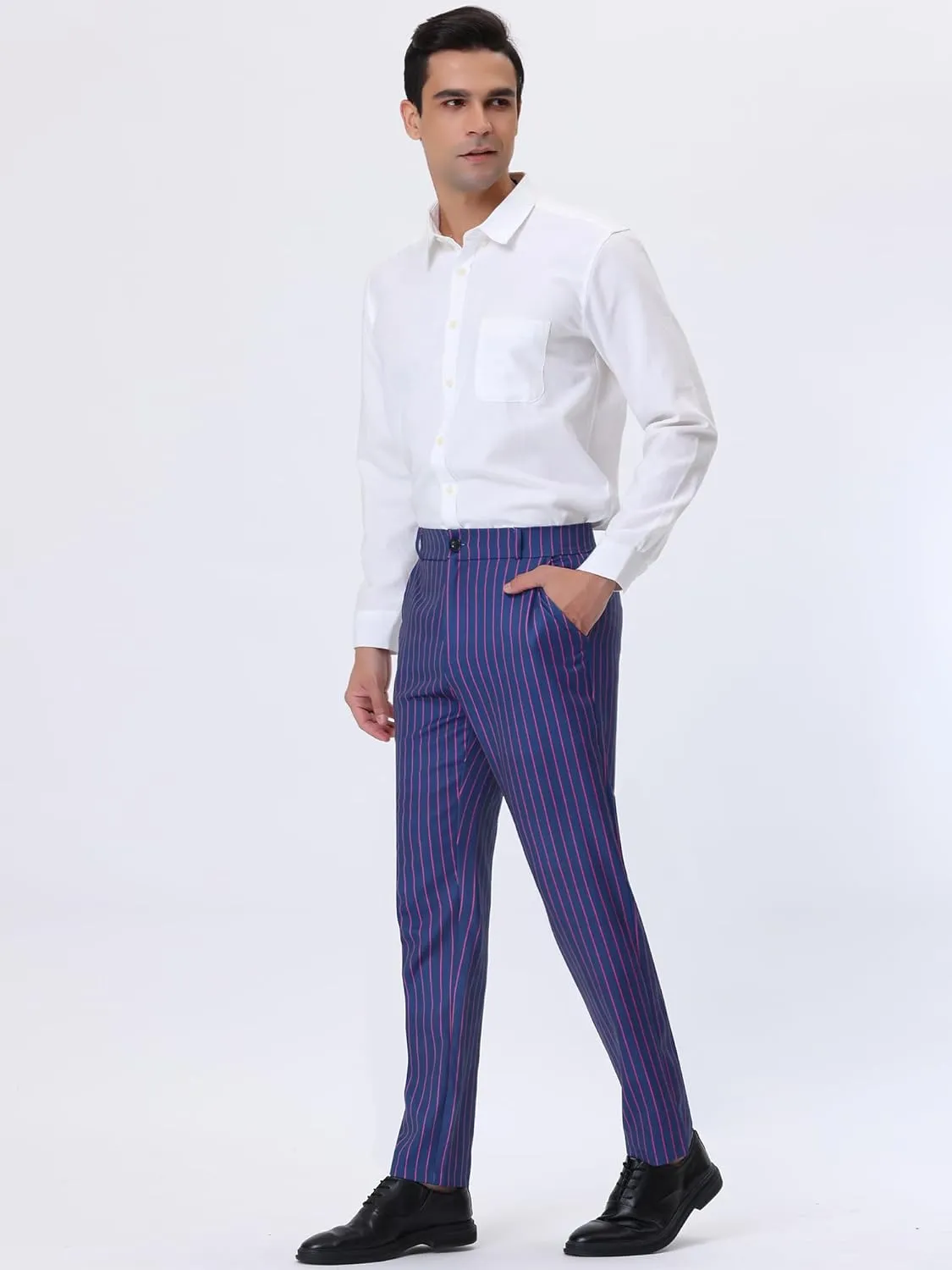 Lars Amadeus Men's Striped Dress Pants Straight Fit Color Block Business Stripe Trousers