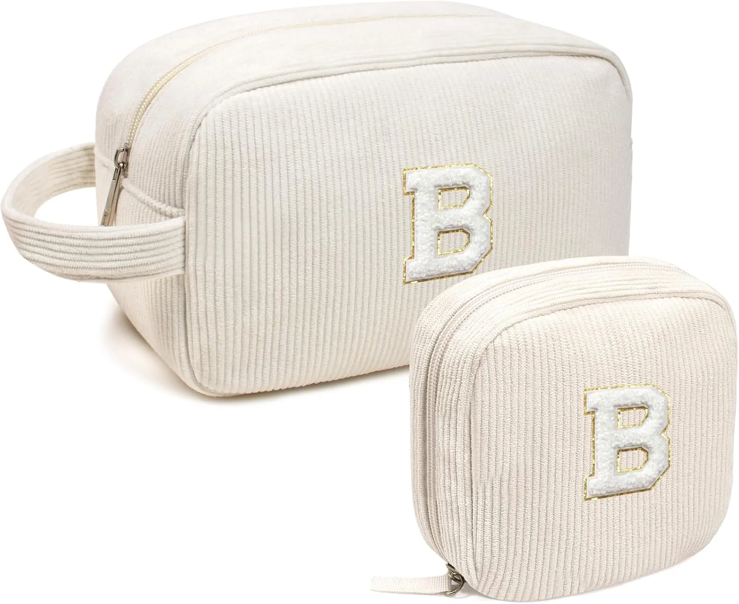 LETGO Birthday Gifts for Women Small Personalized Initial Monogram Makeup Bag,Preppy Corduroy Makeup Bags Travel Toiletry Bag Cute Pouch Purse for Her Mom Girlfriend Wife Sister Teacher Bridesmaid