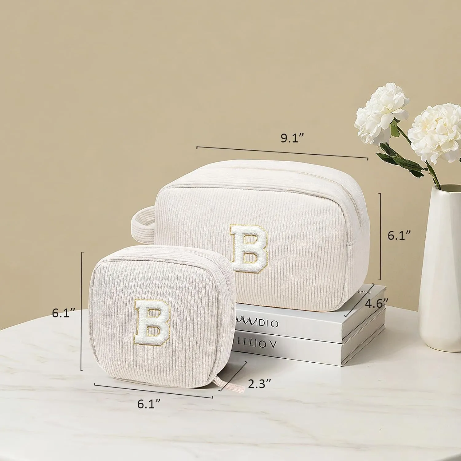 LETGO Birthday Gifts for Women Small Personalized Initial Monogram Makeup Bag,Preppy Corduroy Makeup Bags Travel Toiletry Bag Cute Pouch Purse for Her Mom Girlfriend Wife Sister Teacher Bridesmaid