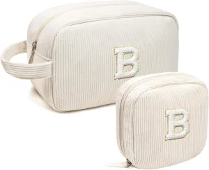 LETGO Birthday Gifts for Women Small Personalized Initial Monogram Makeup Bag,Preppy Corduroy Makeup Bags Travel Toiletry Bag Cute Pouch Purse for Her Mom Girlfriend Wife Sister Teacher Bridesmaid