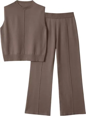 LILLUSORY Lounge Sets for Women Summer 2 Piece Outfits 2025 Two Piece Vacation Matching Mock Neck Sweater Set Tracksuit