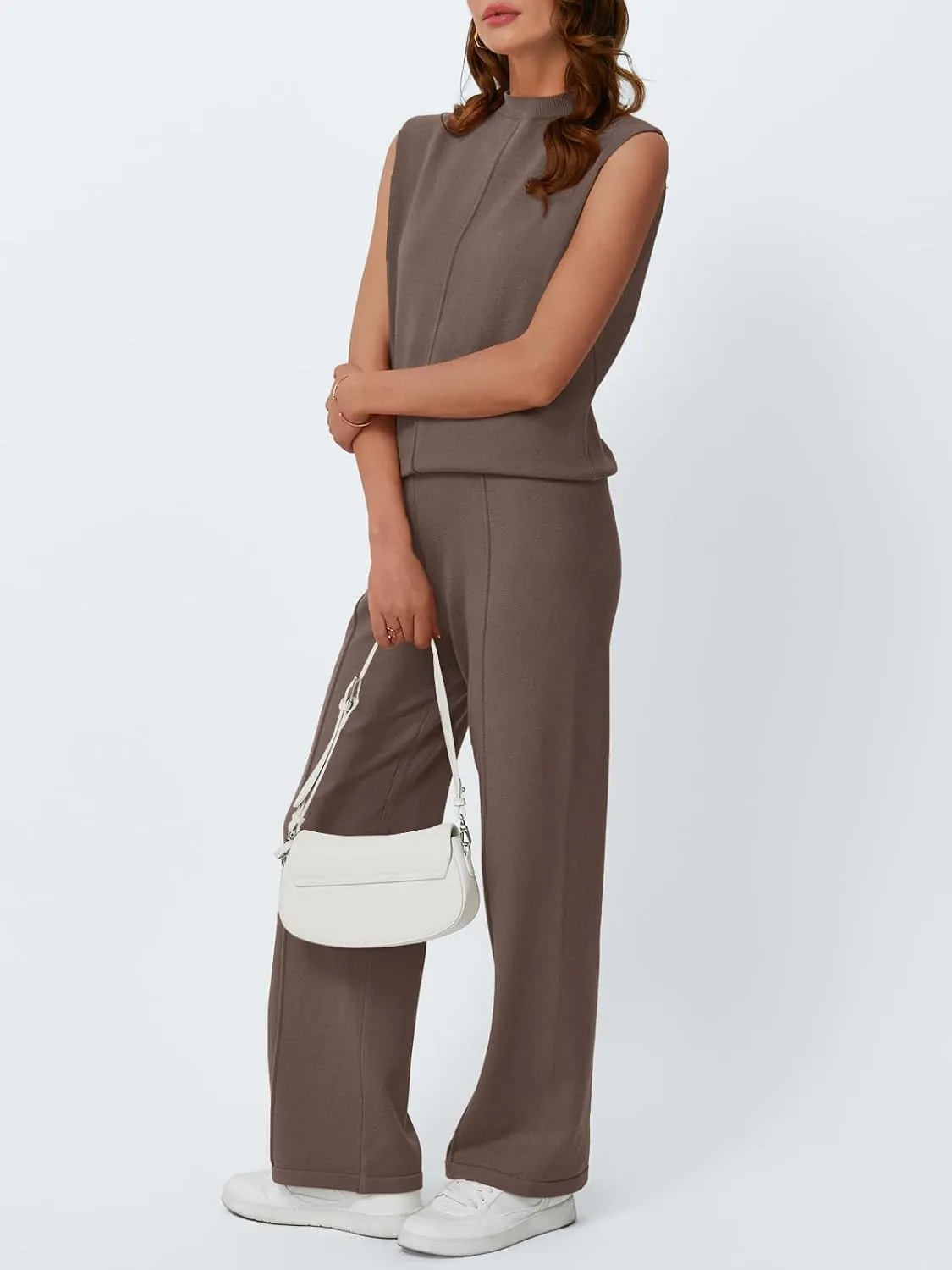 LILLUSORY Lounge Sets for Women Summer 2 Piece Outfits 2025 Two Piece Vacation Matching Mock Neck Sweater Set Tracksuit