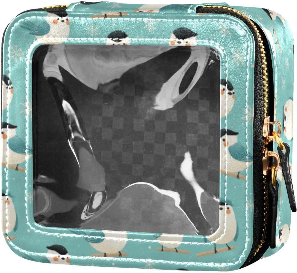 linqin Cute Birds Pale Blue Clear Makeup Organizer Bag Toiletry Bag Leather Organizer Bags for Travel