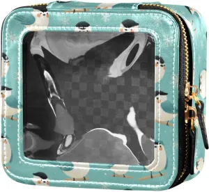 linqin Cute Birds Pale Blue Clear Makeup Organizer Bag Toiletry Bag Leather Organizer Bags for Travel