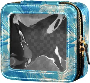 linqin Cute Palm Tree Leaves Clear Make Up Bag Leather Toiletry Bag Travel Cosmetic Case for Flying