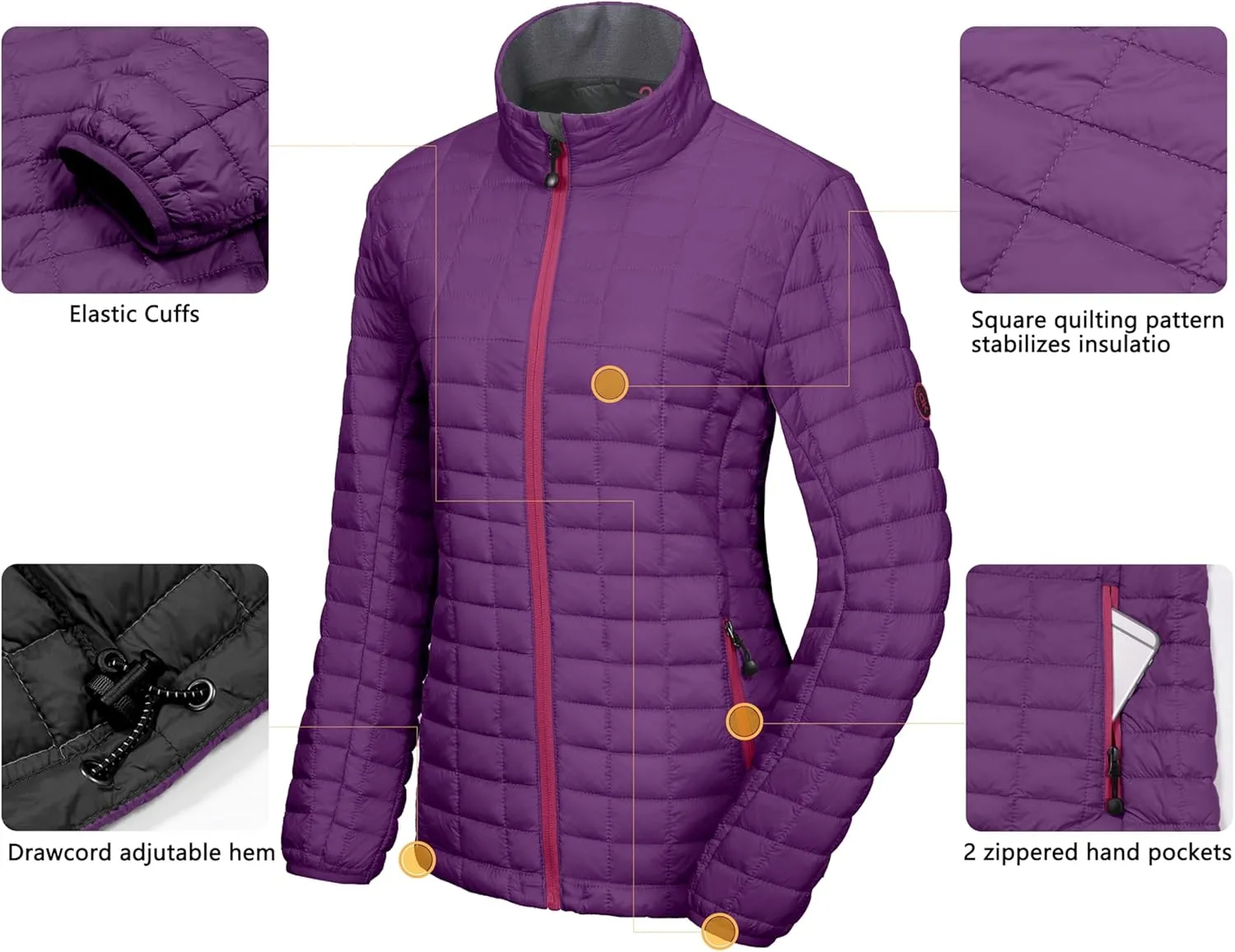 Little Donkey Andy Women's Puffer Jacket, Lightweight Warm Hiking Jacket with Post-Consumer Synthetic Insulation
