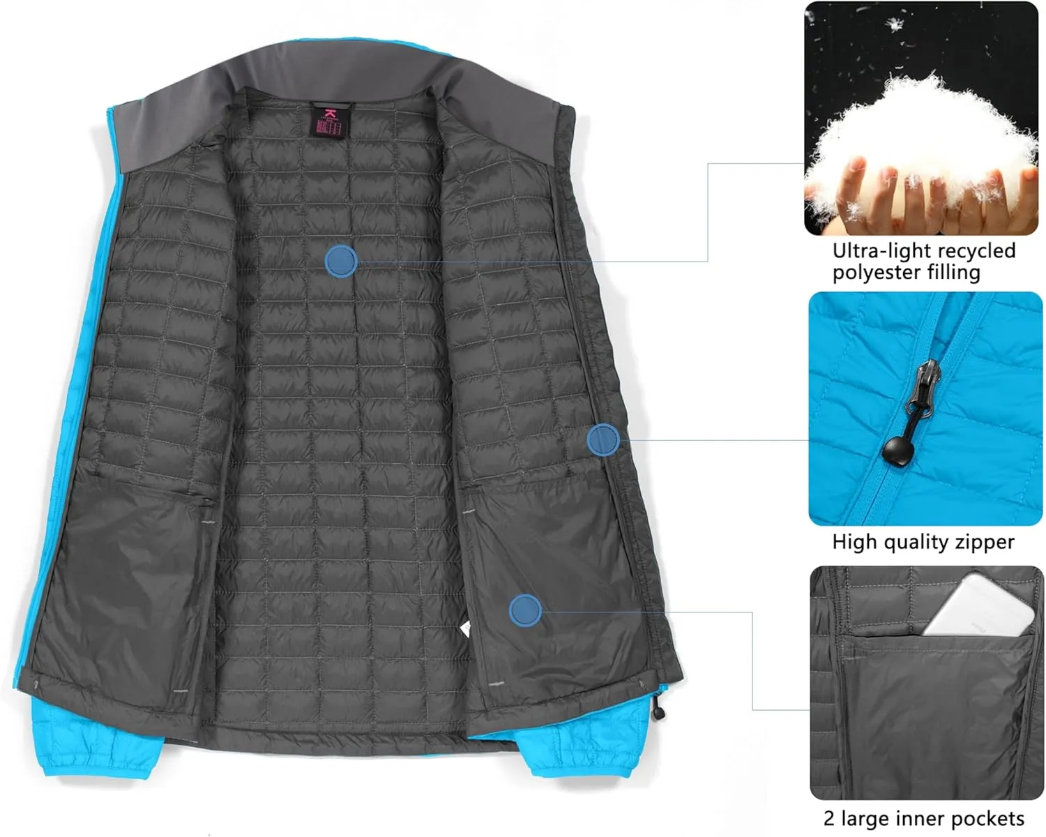 Little Donkey Andy Women's Puffer Jacket, Lightweight Warm Hiking Jacket with Post-Consumer Synthetic Insulation