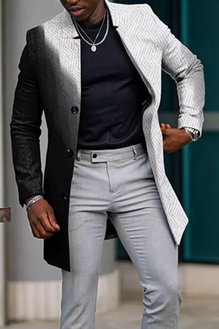 LOAIHA Plaid Trench Coat Mens Notched Collar Single Breasted Pea Coat Vintage Slim Windbreaker Office Business Trench Jacket