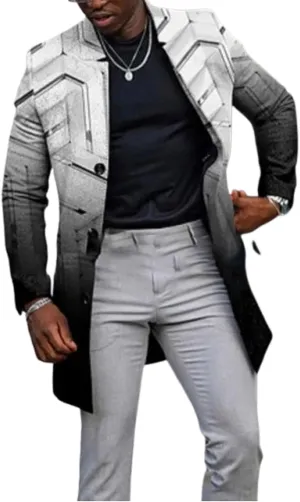 LOAIHA Plaid Trench Coat Mens Notched Collar Single Breasted Pea Coat Vintage Slim Windbreaker Office Business Trench Jacket