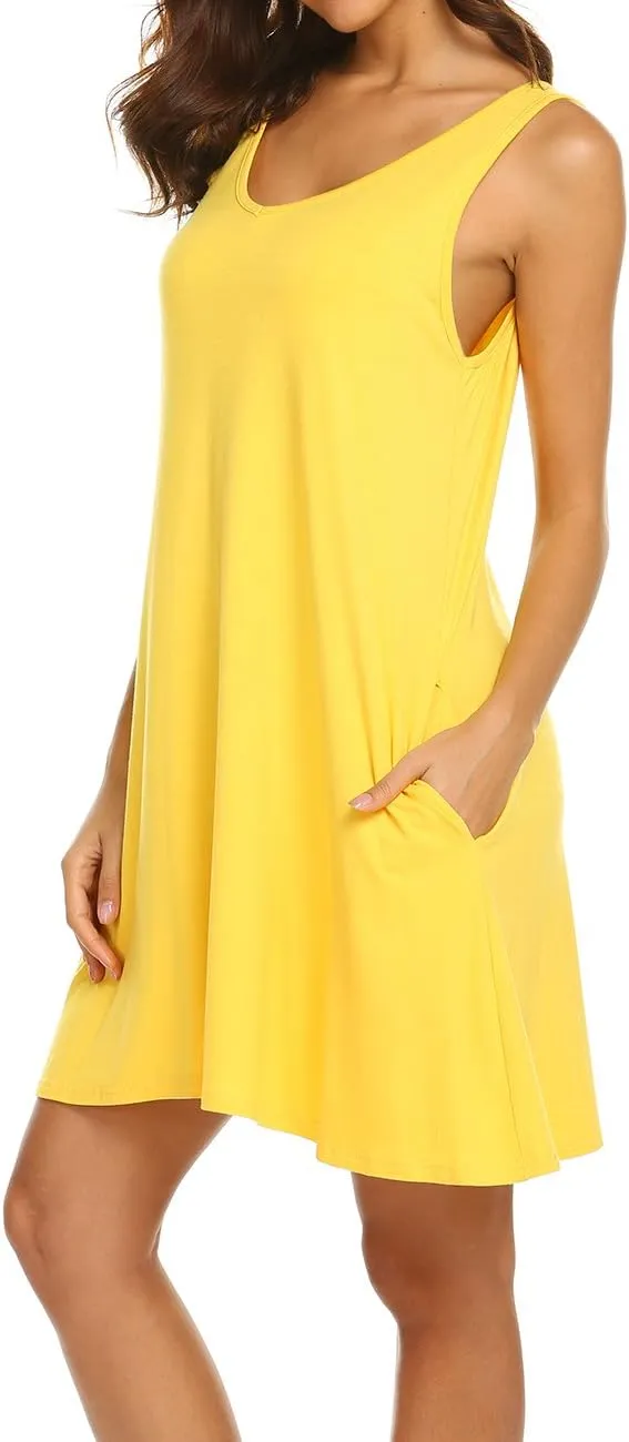 LuckyMore Women's Summer Sundresses Beach Cover Up Criss Cross Back Pocket Swing T-Shirt Dress S-3XL