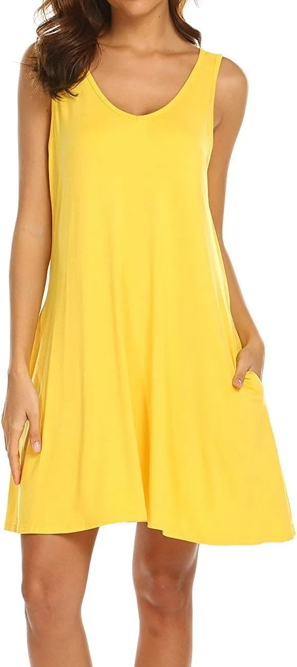 LuckyMore Women's Summer Sundresses Beach Cover Up Criss Cross Back Pocket Swing T-Shirt Dress S-3XL