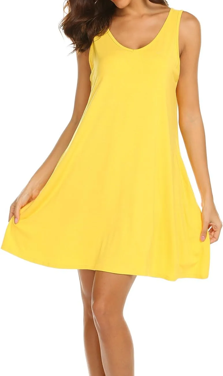 LuckyMore Women's Summer Sundresses Beach Cover Up Criss Cross Back Pocket Swing T-Shirt Dress S-3XL