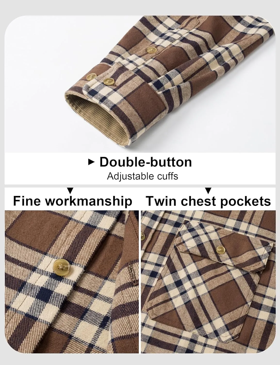 MAGCOMSEN Men's Flannel Shirts Long Sleeve Plaid Shirt Button Up Casual Shirts Lightweight Shirt Jacket with 2 Pockets