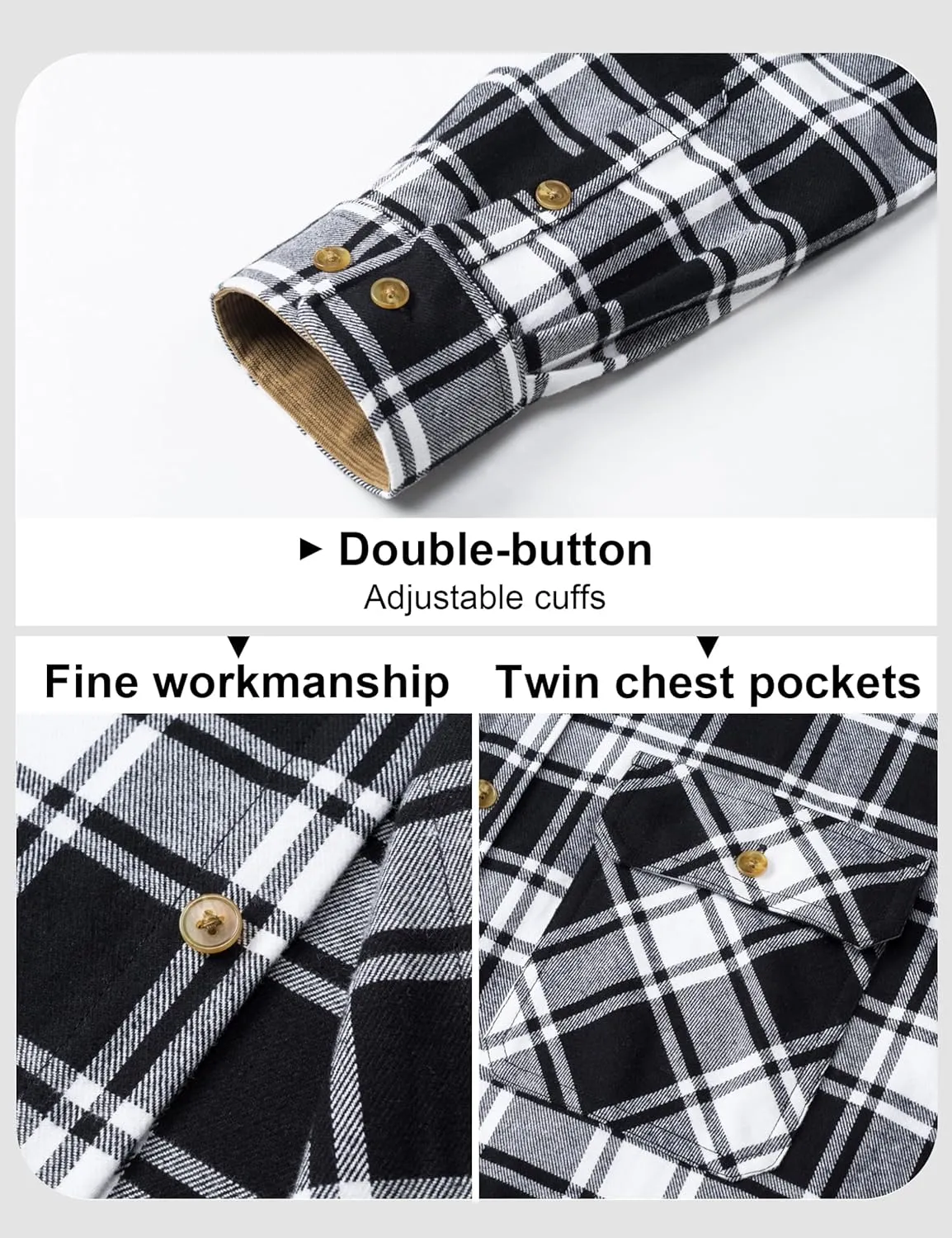 MAGCOMSEN Men's Flannel Shirts Long Sleeve Plaid Shirt Button Up Casual Shirts Lightweight Shirt Jacket with 2 Pockets
