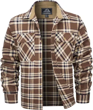 MAGCOMSEN Men's Flannel Shirts Long Sleeve Plaid Shirt Button Up Casual Shirts Lightweight Shirt Jacket with 2 Pockets