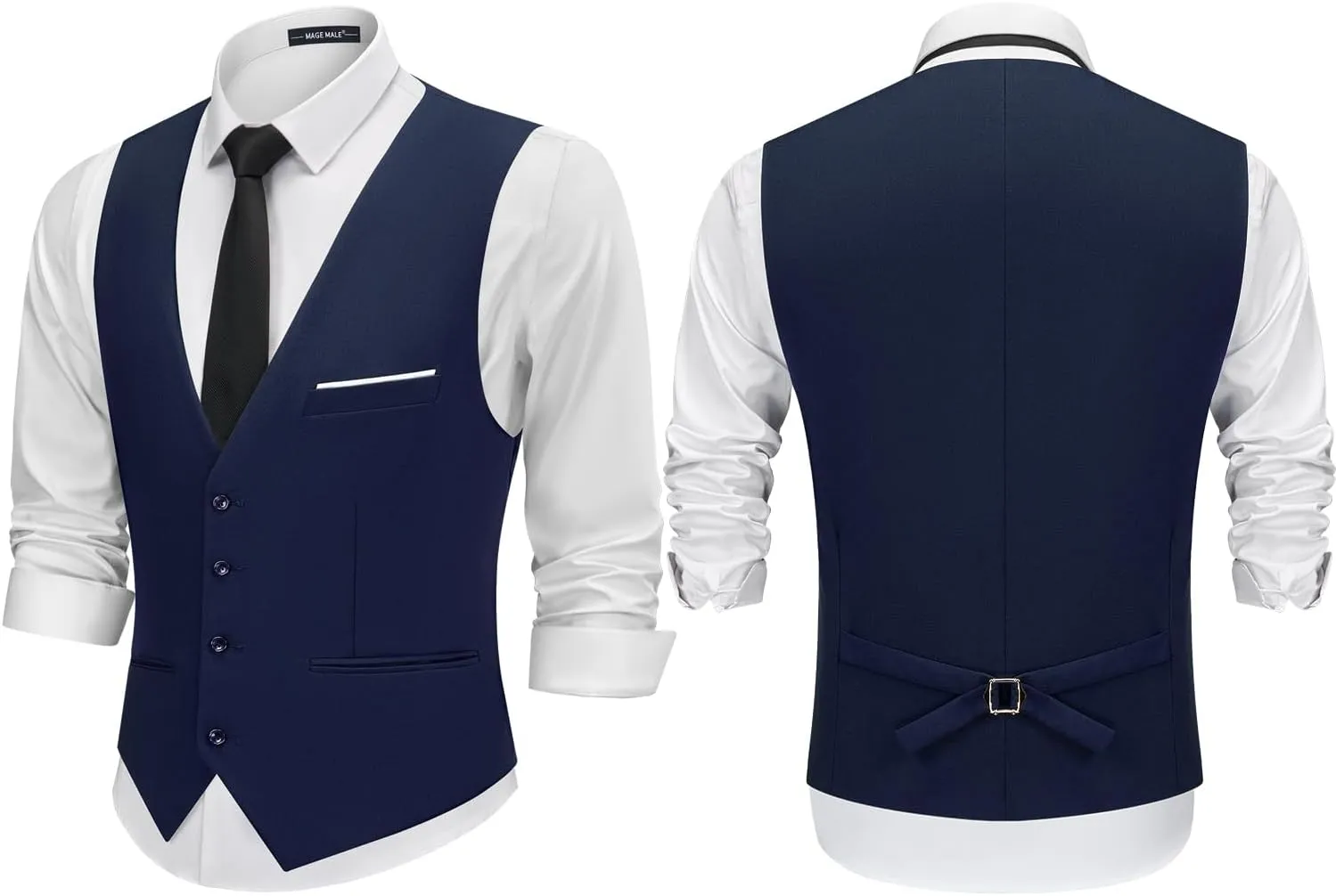 MAGE MALE Men's Suit Vests Casual Formal Dress Vest Business Slim Fit Waistcoat Vest with 3 Real Pockets for Suits Tuxedo