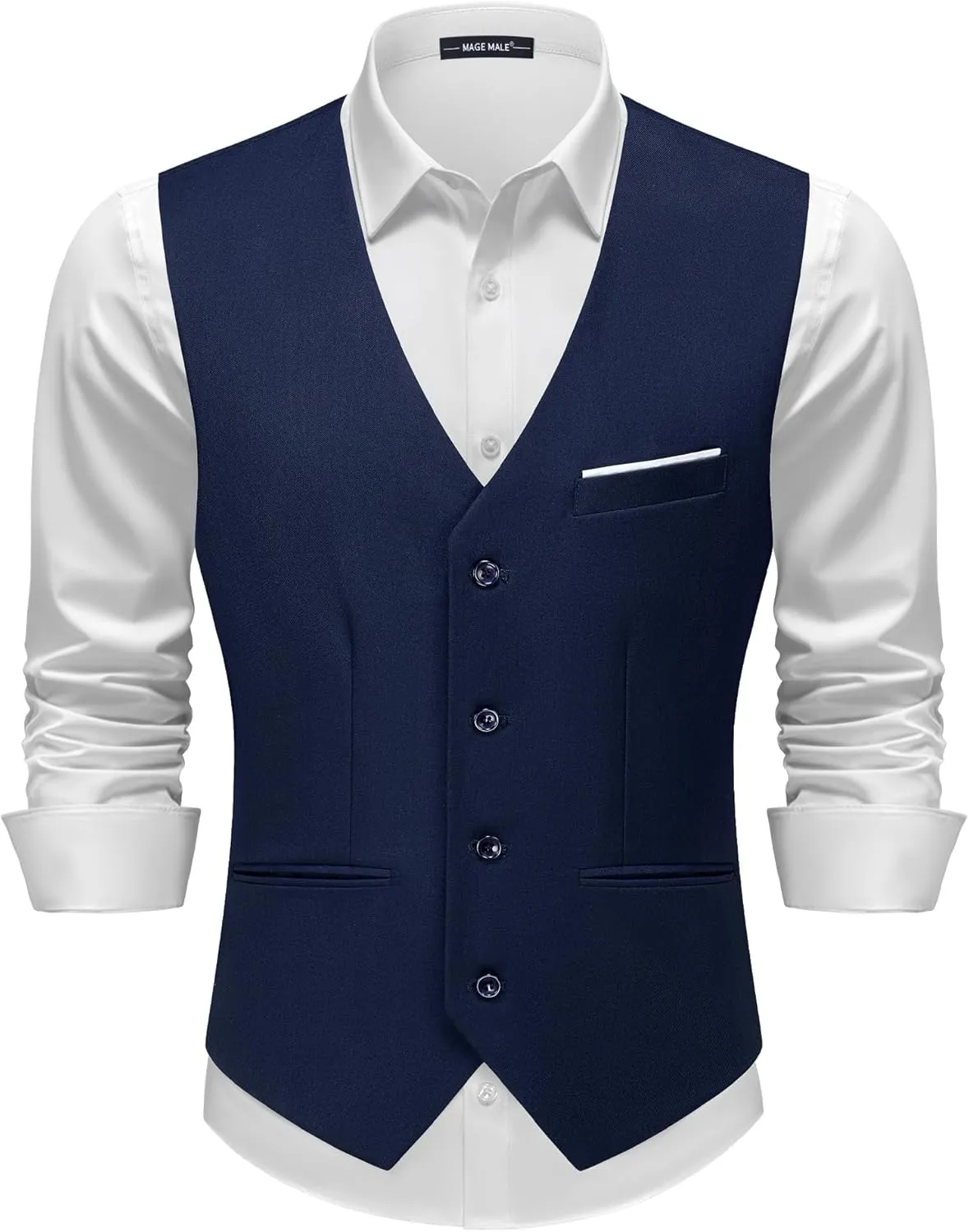 MAGE MALE Men's Suit Vests Casual Formal Dress Vest Business Slim Fit Waistcoat Vest with 3 Real Pockets for Suits Tuxedo