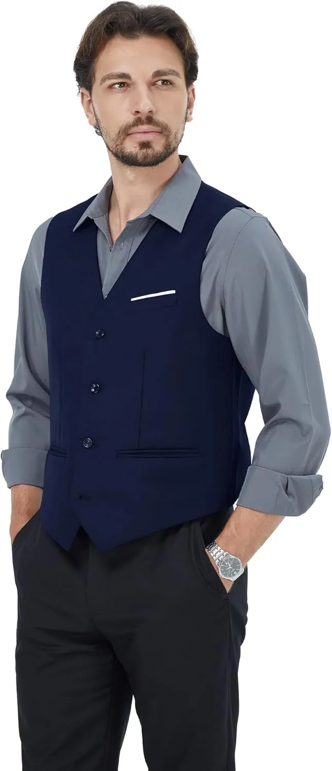 MAGE MALE Men's Suit Vests Casual Formal Dress Vest Business Slim Fit Waistcoat Vest with 3 Real Pockets for Suits Tuxedo