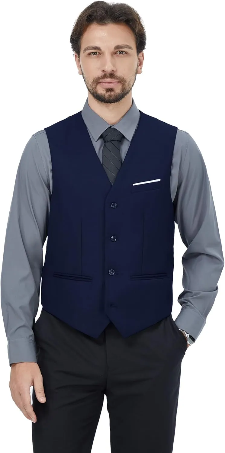 MAGE MALE Men's Suit Vests Casual Formal Dress Vest Business Slim Fit Waistcoat Vest with 3 Real Pockets for Suits Tuxedo