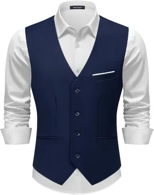 MAGE MALE Men's Suit Vests Casual Formal Dress Vest Business Slim Fit Waistcoat Vest with 3 Real Pockets for Suits Tuxedo