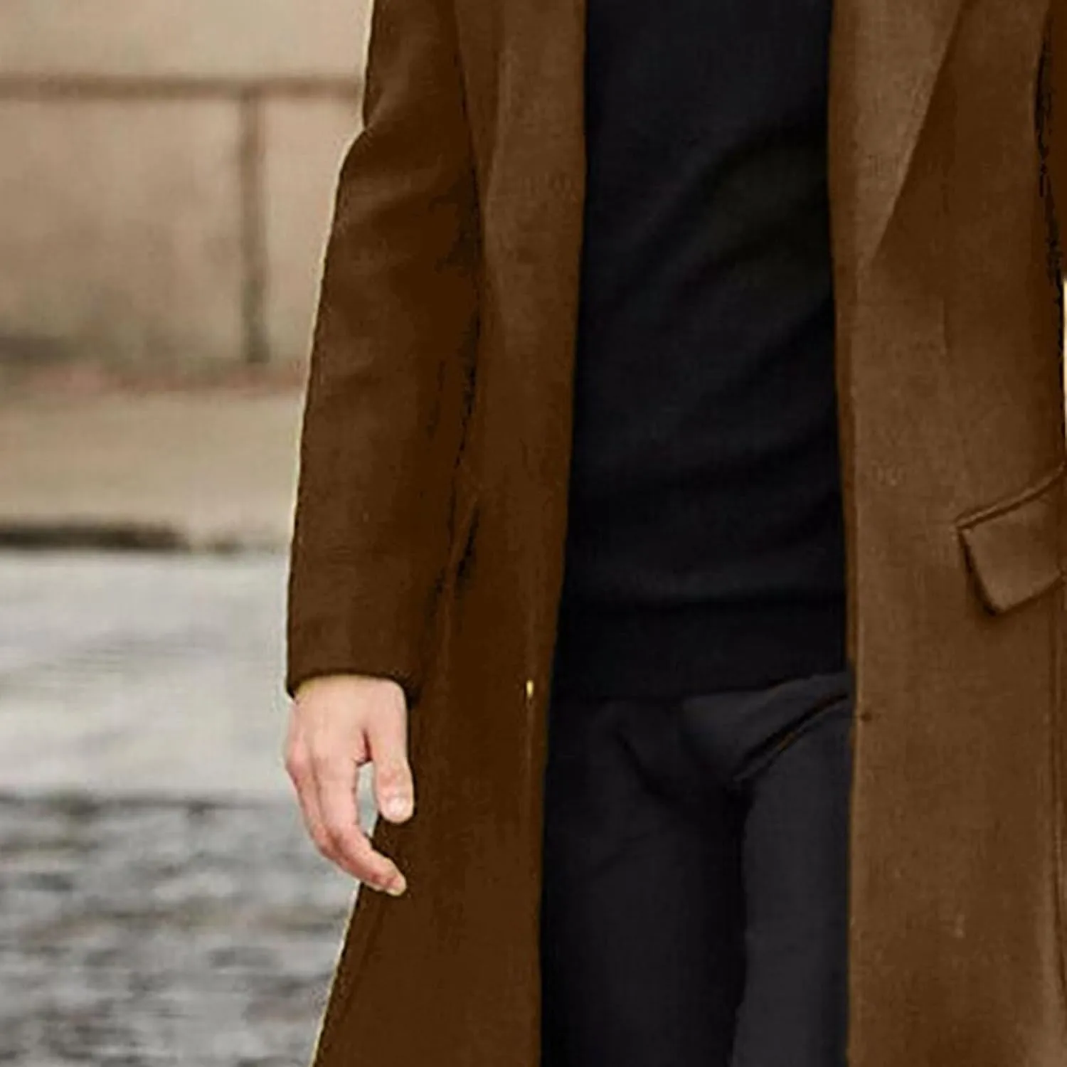 Maiyifu-GJ Men's Trench Coat Slim Fit Winter Notched Lapel Single Breasted Long Jacket Overcoat
