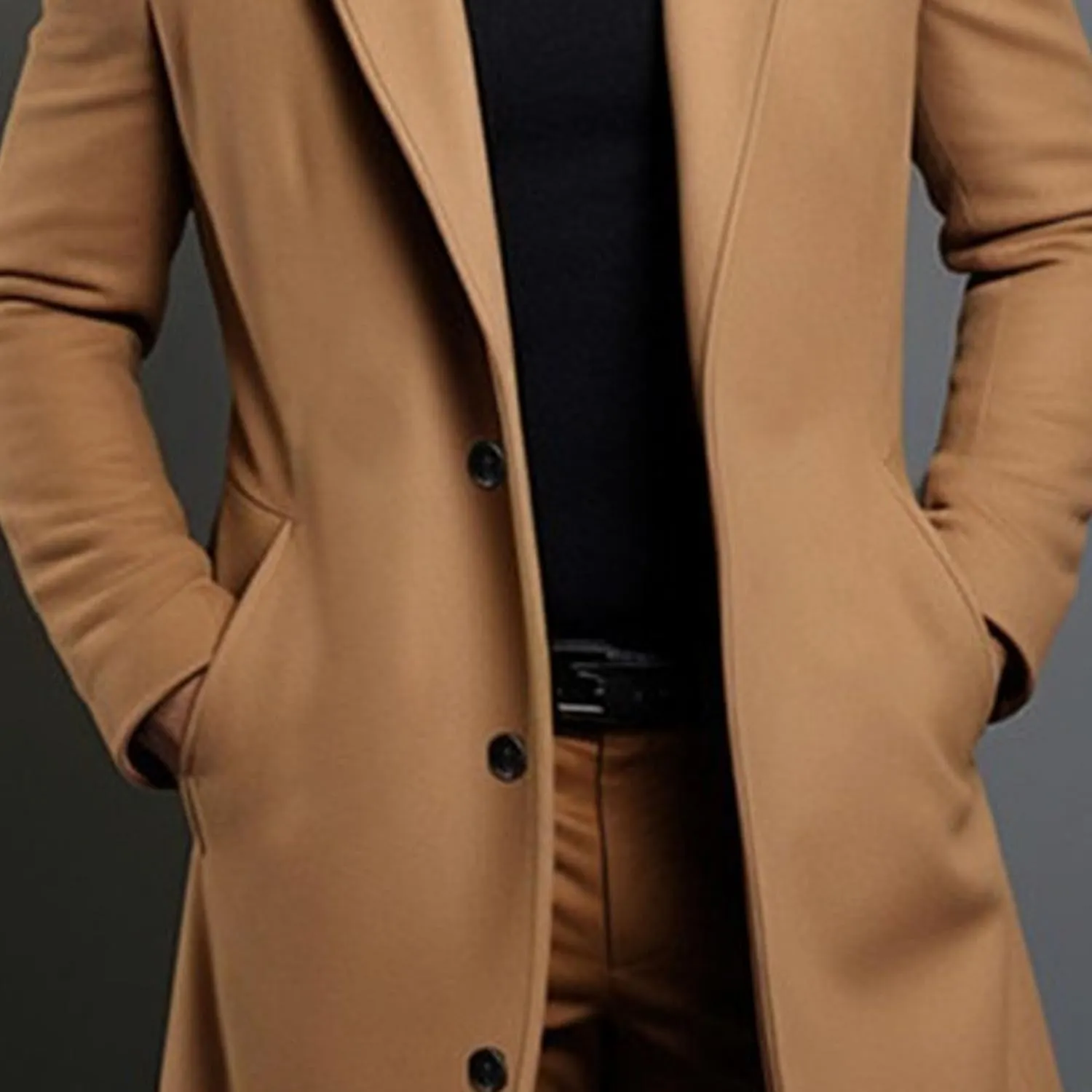 Maiyifu-GJ Men's Trench Coat Slim Fit Winter Notched Lapel Single Breasted Long Jacket Overcoat