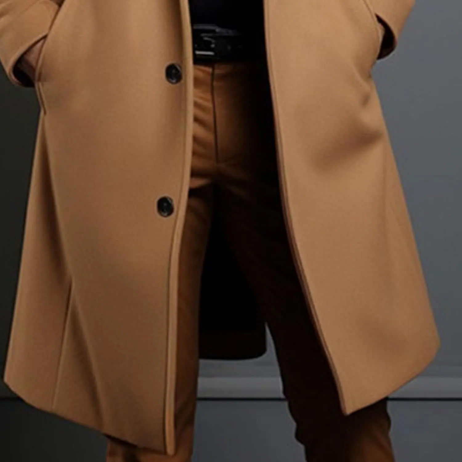 Maiyifu-GJ Men's Trench Coat Slim Fit Winter Notched Lapel Single Breasted Long Jacket Overcoat