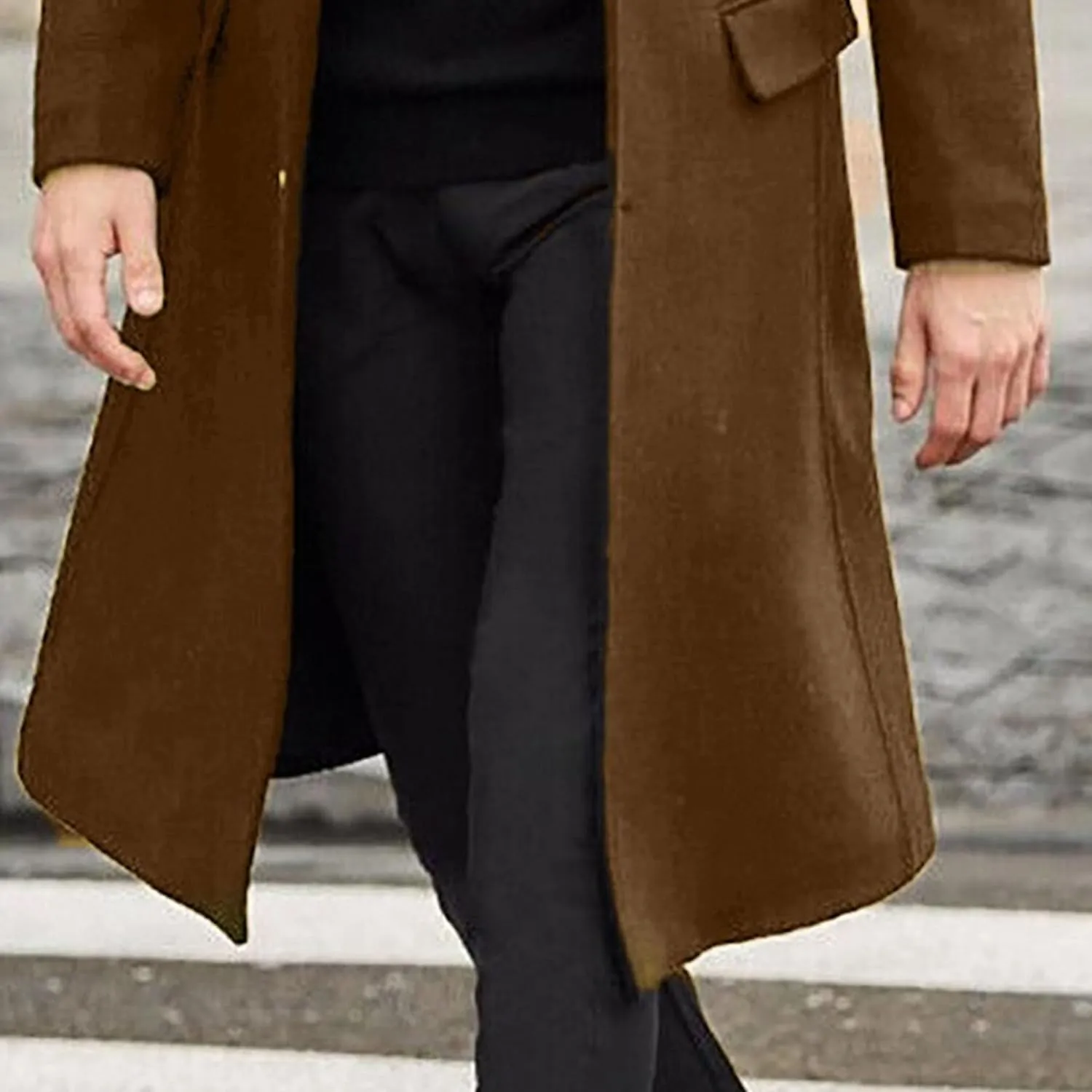 Maiyifu-GJ Men's Trench Coat Slim Fit Winter Notched Lapel Single Breasted Long Jacket Overcoat