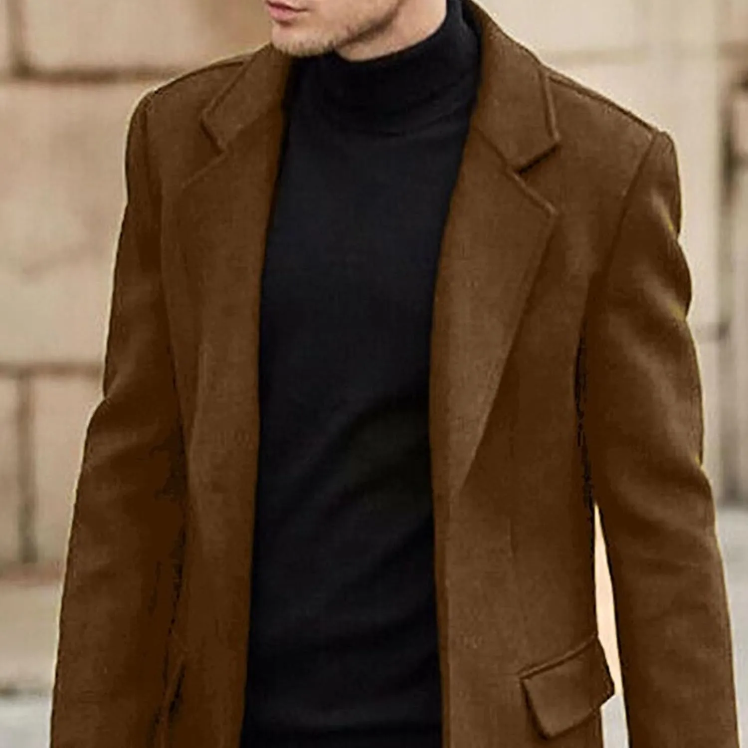 Maiyifu-GJ Men's Trench Coat Slim Fit Winter Notched Lapel Single Breasted Long Jacket Overcoat
