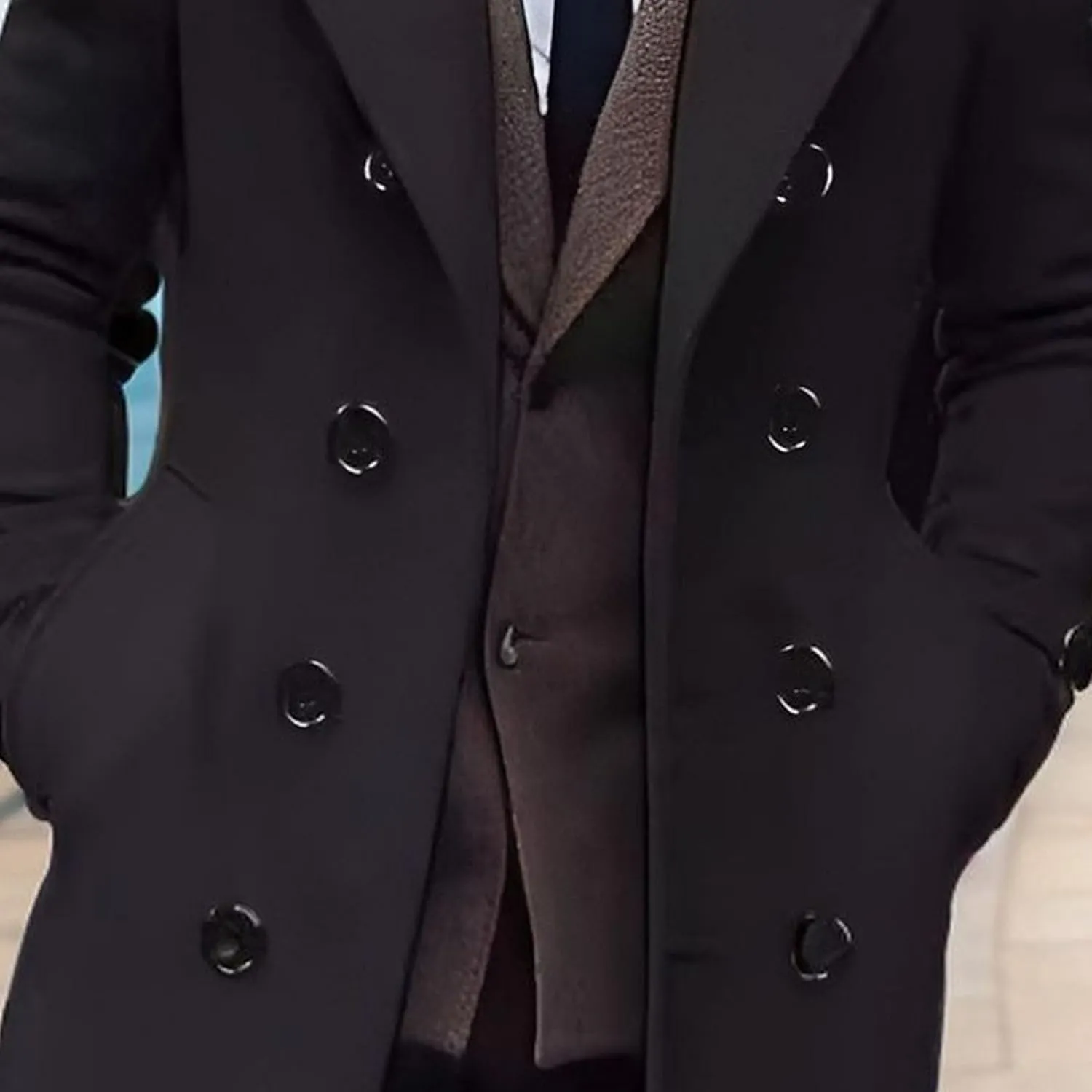 Maiyifu-GJ Men's Trench Coat Slim Fit Winter Notched Lapel Single Breasted Long Jacket Overcoat