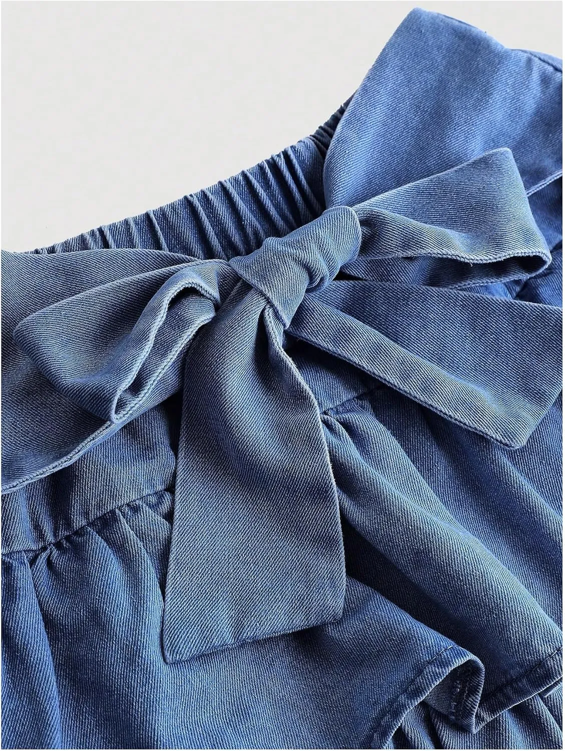 MakeMeChic Girl's Bow Denim Skirt Ruffle Tiered Elastic Waist A Line Cute Mini Skirts