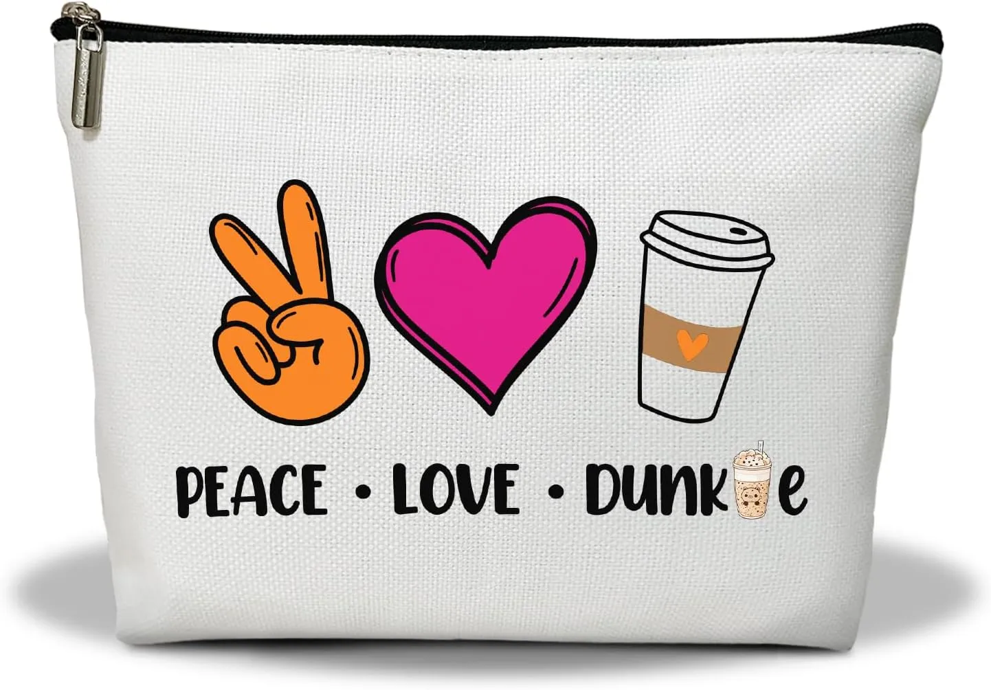 Makeup Bag, Makeup Organizer Bag, Peace Love Donut Junkie, Portable Toiletry Makeup Pouch, Storage Makeup Zipper Bag, Appreciation Coffee Donuts Lover Gift for Women Girl Sister -14