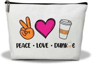 Makeup Bag, Makeup Organizer Bag, Peace Love Donut Junkie, Portable Toiletry Makeup Pouch, Storage Makeup Zipper Bag, Appreciation Coffee Donuts Lover Gift for Women Girl Sister -14
