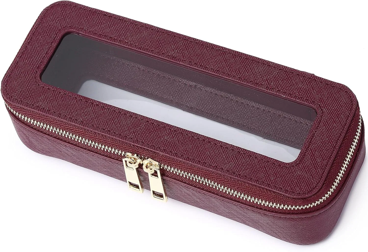Makeup Brush Case Clear Travel Cosmetic & Toiletry Bag Small Makeup Bag with Zipper Purse Organizer Car Essential Bag for Women (X/Burgundy, SLIM)