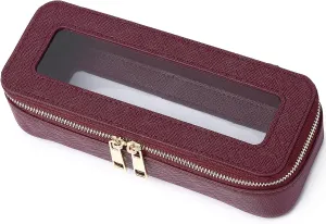 Makeup Brush Case Clear Travel Cosmetic & Toiletry Bag Small Makeup Bag with Zipper Purse Organizer Car Essential Bag for Women (X/Burgundy, SLIM)