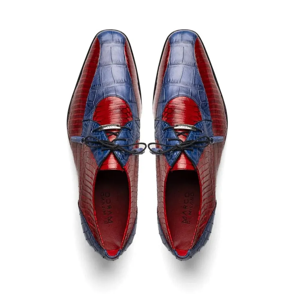 Marco Di Milano Moncalieri Navy & Red Genuine Alligator / Cobra Skin Dress Derby Oxfords