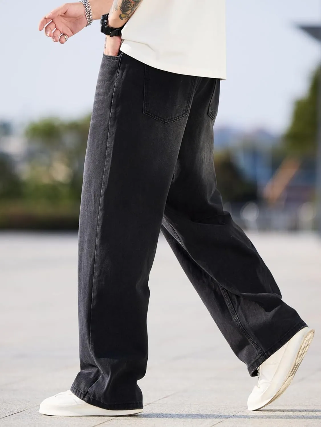 Men's Baggy Jeans Y2K Vintage Wide Leg Denim Pants Hip Hop Skater Jeans Loose Fit Trousers 2000s Streetwear
