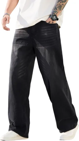 Men's Baggy Jeans Y2K Vintage Wide Leg Denim Pants Hip Hop Skater Jeans Loose Fit Trousers 2000s Streetwear