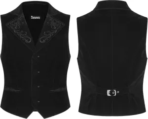 Men's Black Embroidered Vest Waistcoat Gothic Steampunk Victorian/Black Velvet Wedding Vest/USA