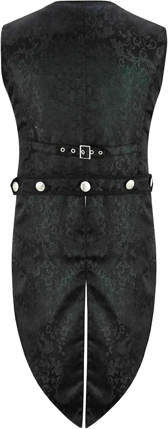 Men's Black Vest Waistcoat Tailcoat Black Brocade Damask Gothic Steampunk Victorian/Tail Coat